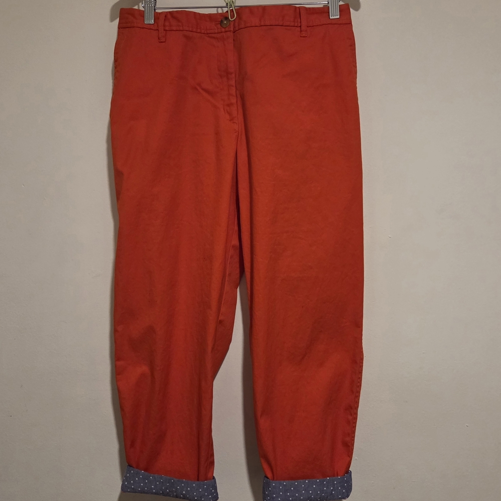 Talbots Red Girlfriend Chinos With Chambray Dot Cuff